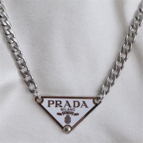 prada poucachelle necklace|Prada white gold necklace.